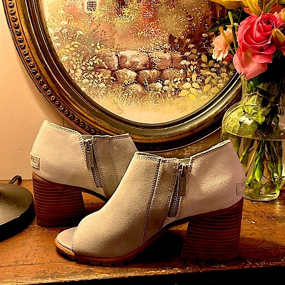 SOREL,NADIA LEATHER PEEP-TOE BOOTIE SIZE 7 - Picture 7 of 14